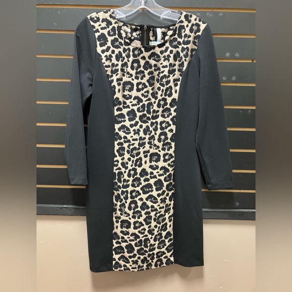 Kensie Black and Tan Long Sleeve Dress - Picture 1 of 3